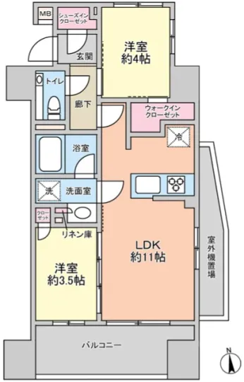 【2023年築・南向き・角部屋】プレシスヴィアラ川越   2LDK   2階 の間取図