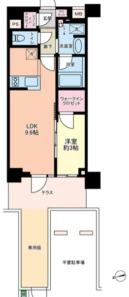 専用庭・テラス・ＷＩＣ・ＳＩＣを備えた１ＬＤＫ。１階ならではのゆとりある住まいです。