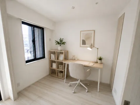 洋室約3.5帖 ─ 在宅ワークスペースにも。引き戸を開ければLDKと一体でお使いいただけます。