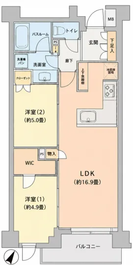 【2016年築・初台駅徒歩4分】オープンレジデンシア初台 2階 ２ＬＤＫ＋ＷＩＣ の間取図