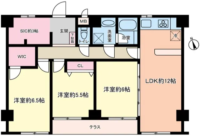 【72.25㎡・リノベ済・南西向き】セントレー南町田   1階   3LＤＫ の間取図