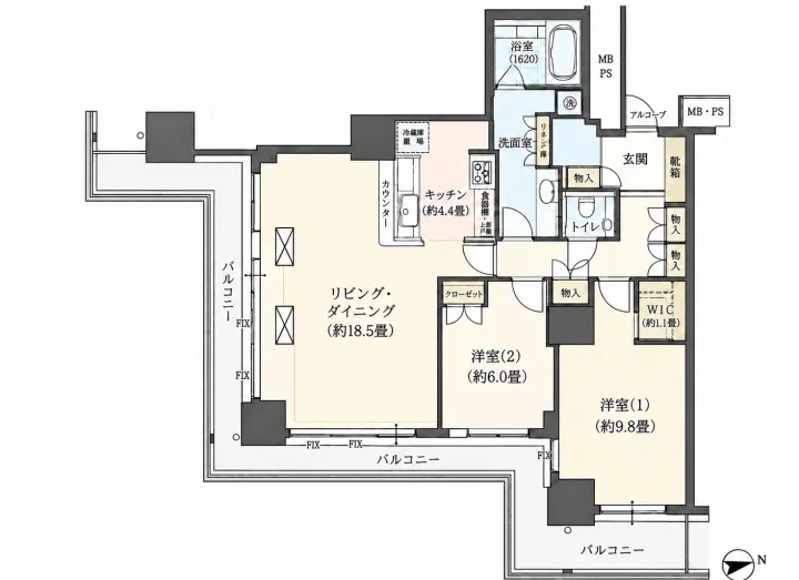 【有楽町線「辰巳」駅徒歩8分】WコンフォートタワーズEAST 14階部分・南東向きの角部屋 の間取図