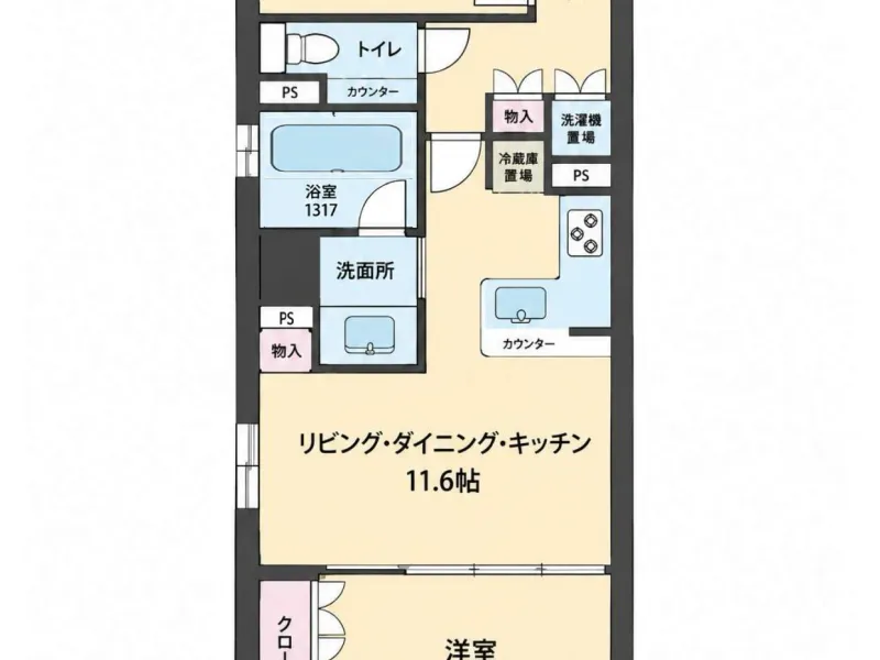 【間取り】南西の角部屋。下の階はエントランスとなっており、小さいお子さんがおられても安心です。