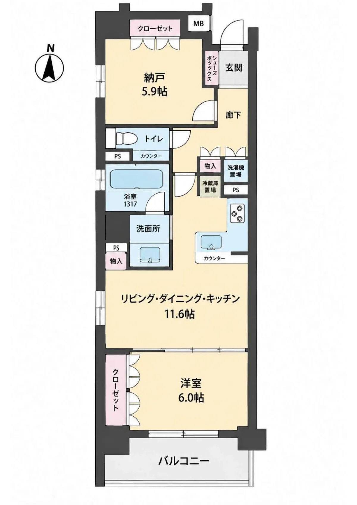 【間取り】南西の角部屋。下の階はエントランスとなっており、小さいお子さんがおられても安心です。